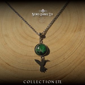 Collier résine vert Colibri